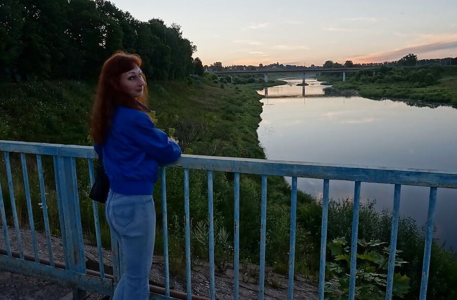 On vazuza-river bridge in cold evening
