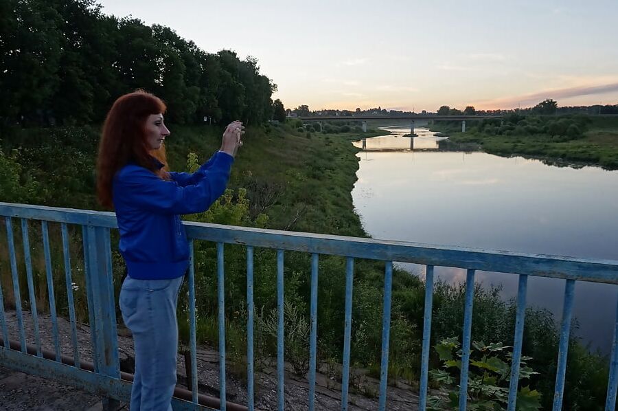 On vazuza-river bridge in cold evening
