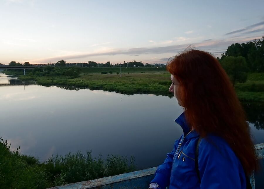 On vazuza-river bridge in cold evening