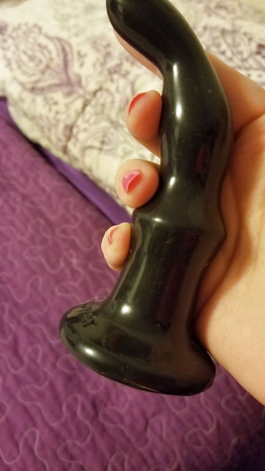 Plugged for the night. Hot pink and black panties & bra milf