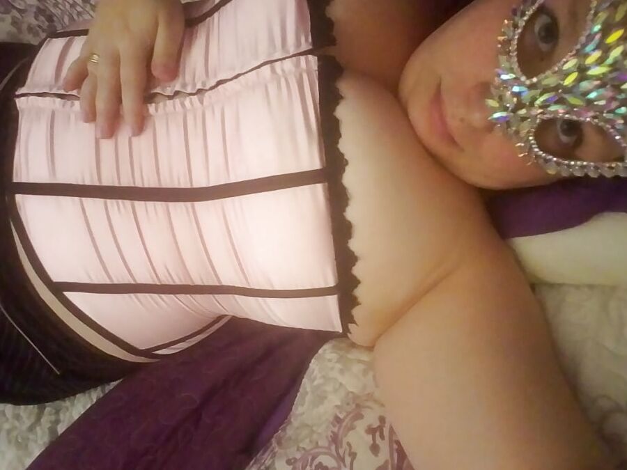 Dainty Pink Corset skirt and heels & favorite crystal mask