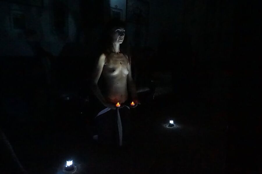 In darkness with candles