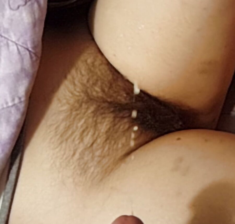 Cumshot On Hairy Pussy
