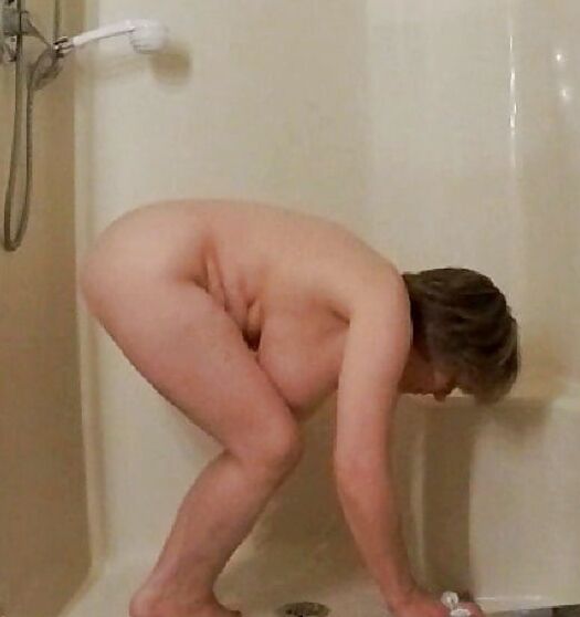GILF gets naked to clean the shower