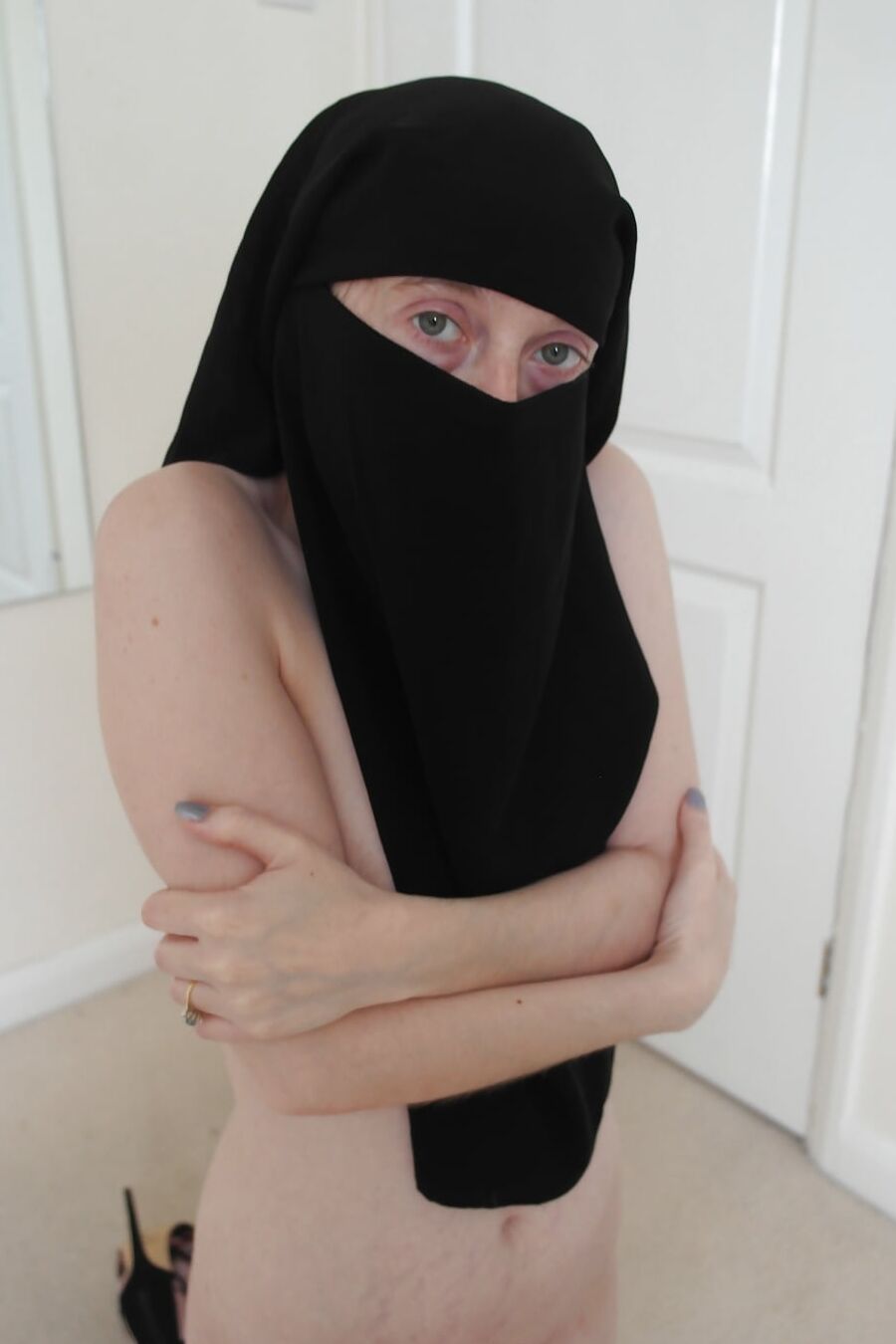 Shy Wife Naked in Niqab and Heels