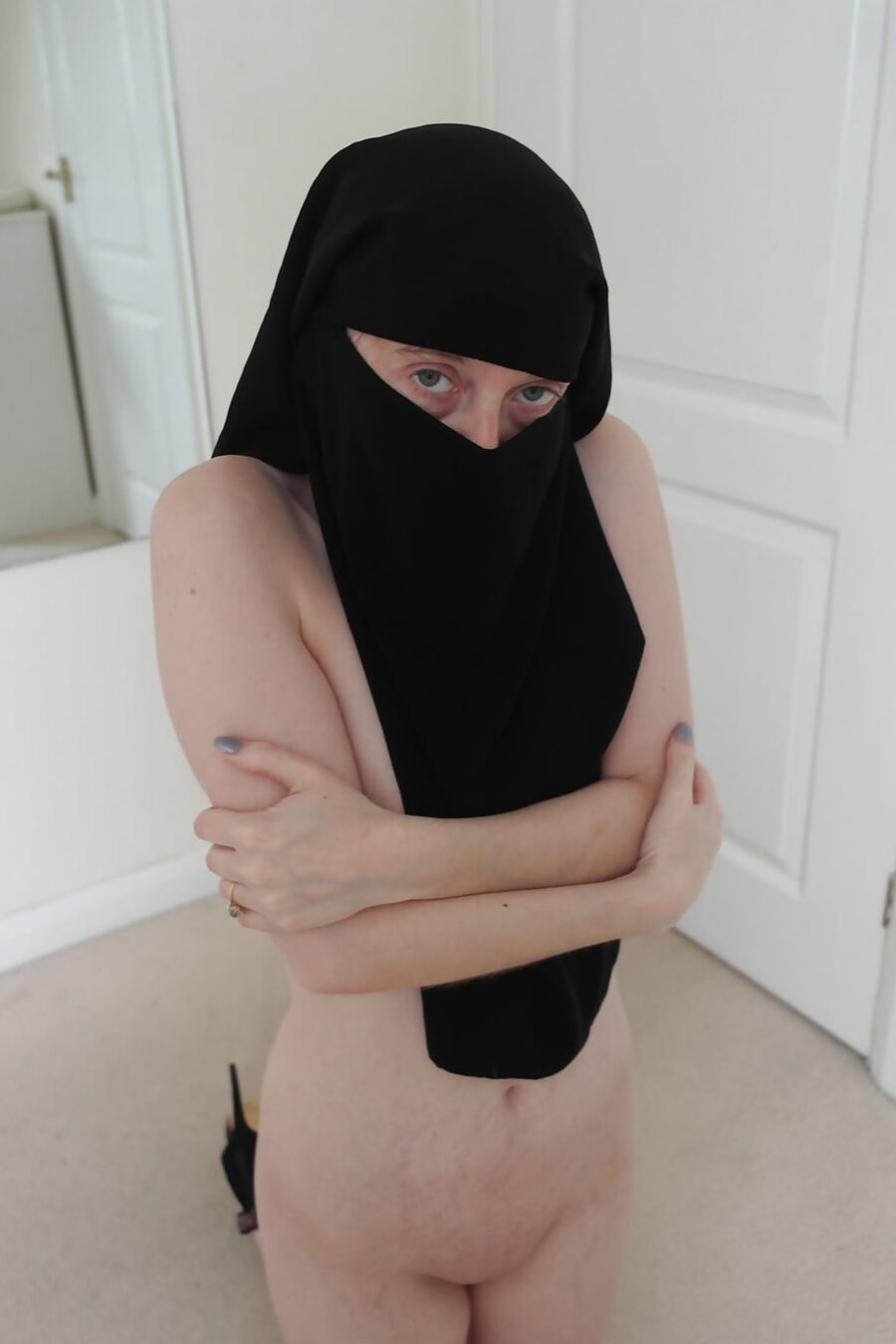 Shy Wife Naked in Niqab and Heels