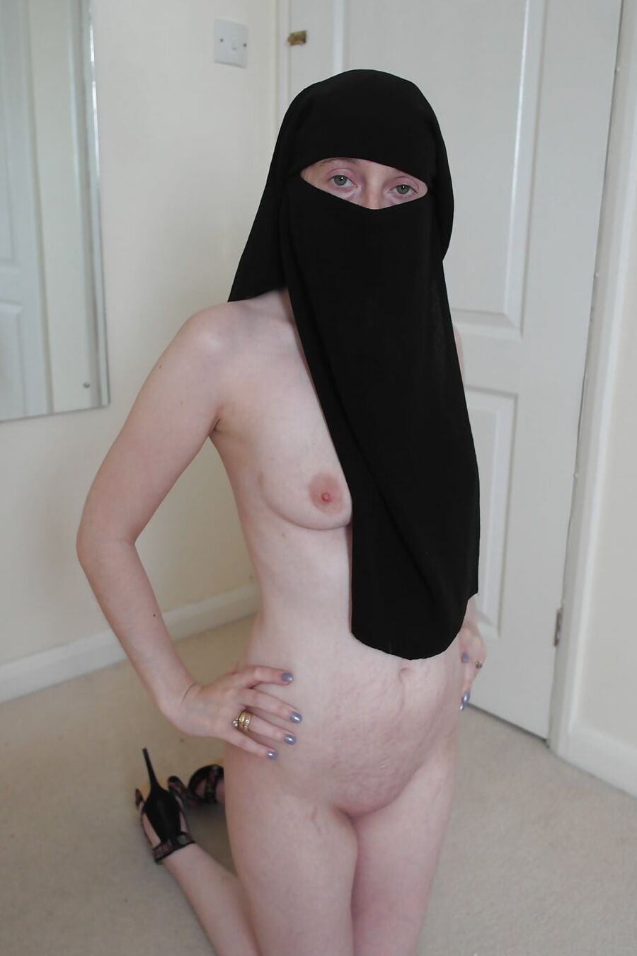 Shy Wife Naked in Niqab and Heels