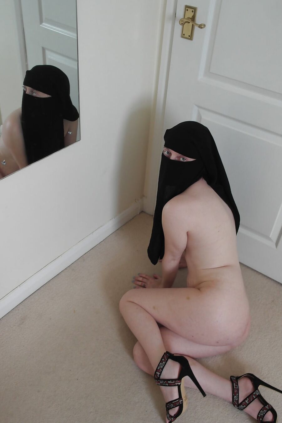 Shy Wife Naked in Niqab and Heels
