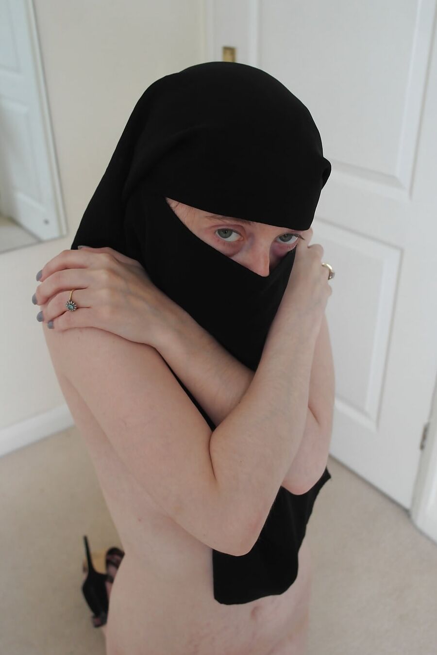 Shy Wife Naked in Niqab and Heels