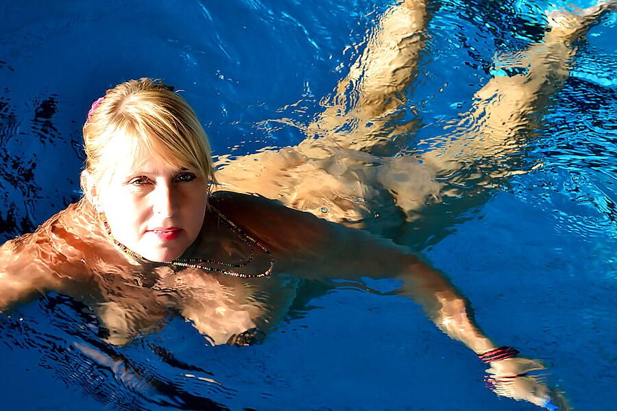 Nude in the public pool