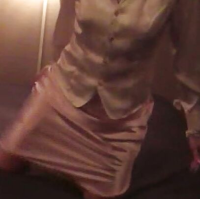 White satin blouse and pink satin half slip