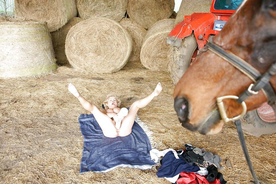 Old granny takes HUGE dildo on farm PART 3