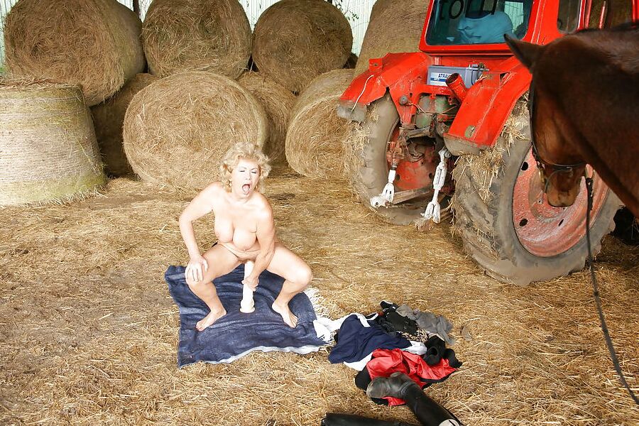 Old granny takes HUGE dildo on farm PART 3