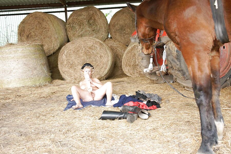 Old granny takes HUGE dildo on farm PART 3