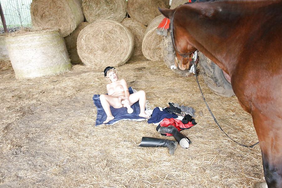 Old granny takes HUGE dildo on farm PART 1