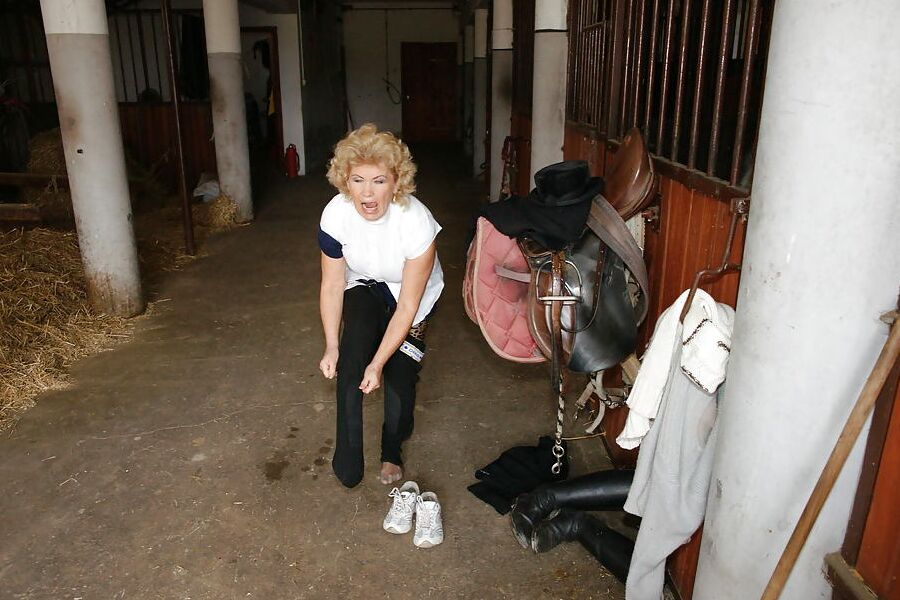 Old granny takes HUGE dildo on farm PART 1