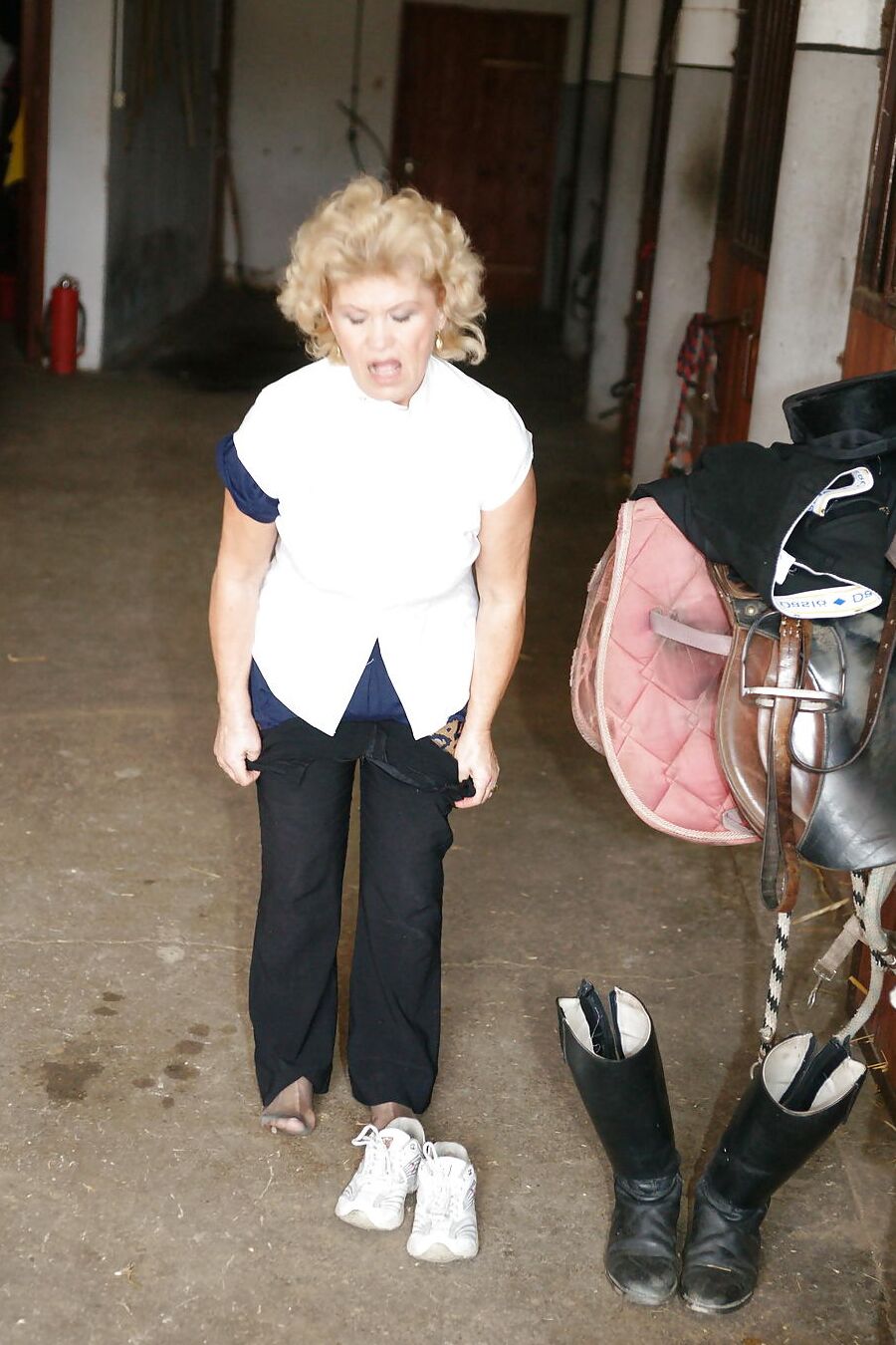 Old granny takes HUGE dildo on farm PART 1
