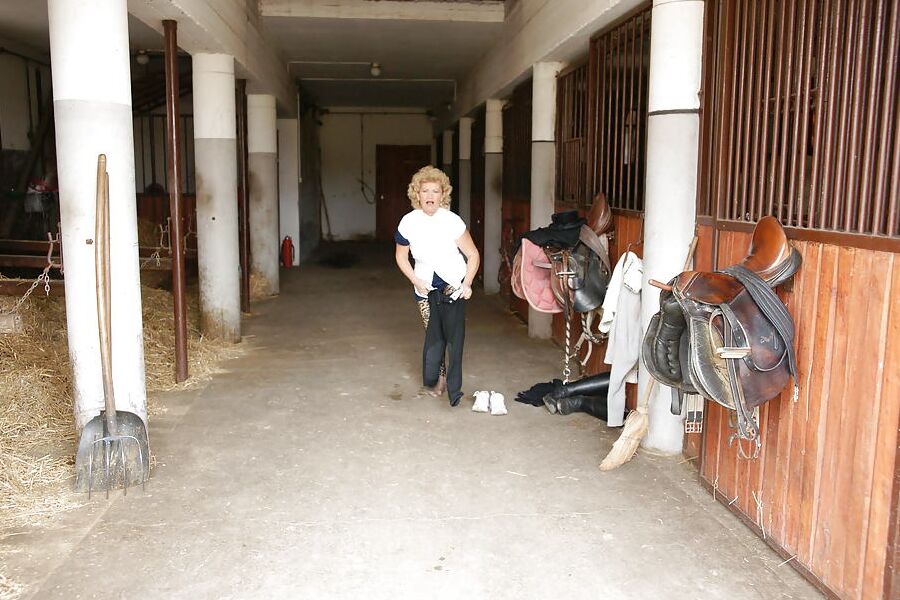Old granny takes HUGE dildo on farm PART 1