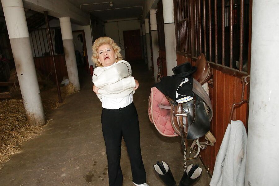 Old granny takes HUGE dildo on farm PART 1