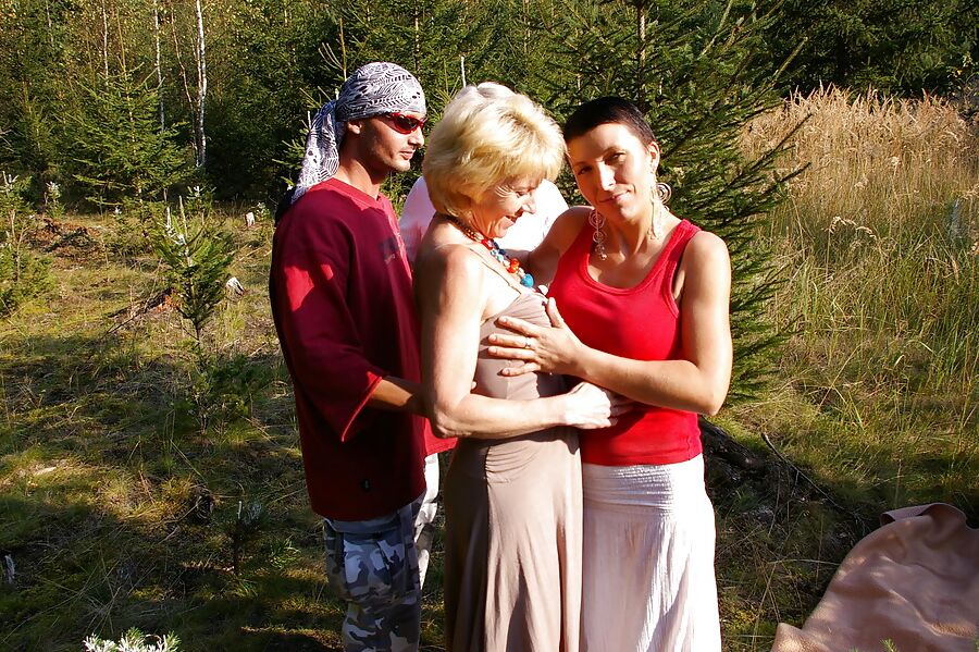 Three grannies fucked by lucky son outdoor PART 1