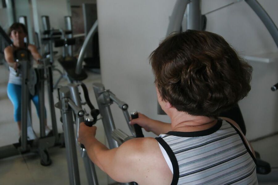 Naked Mature Mothers do Naked Exercises at Gym PART 1