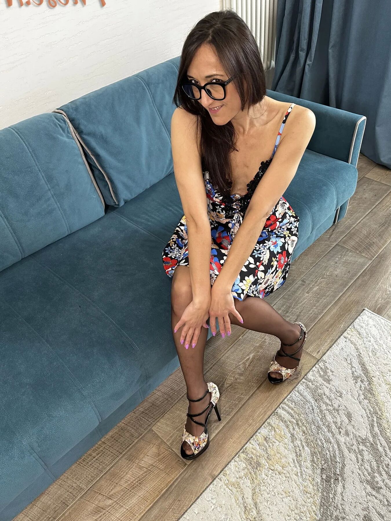 Sexy Mature Karina Fox In Summer Dress and Pantyhose
