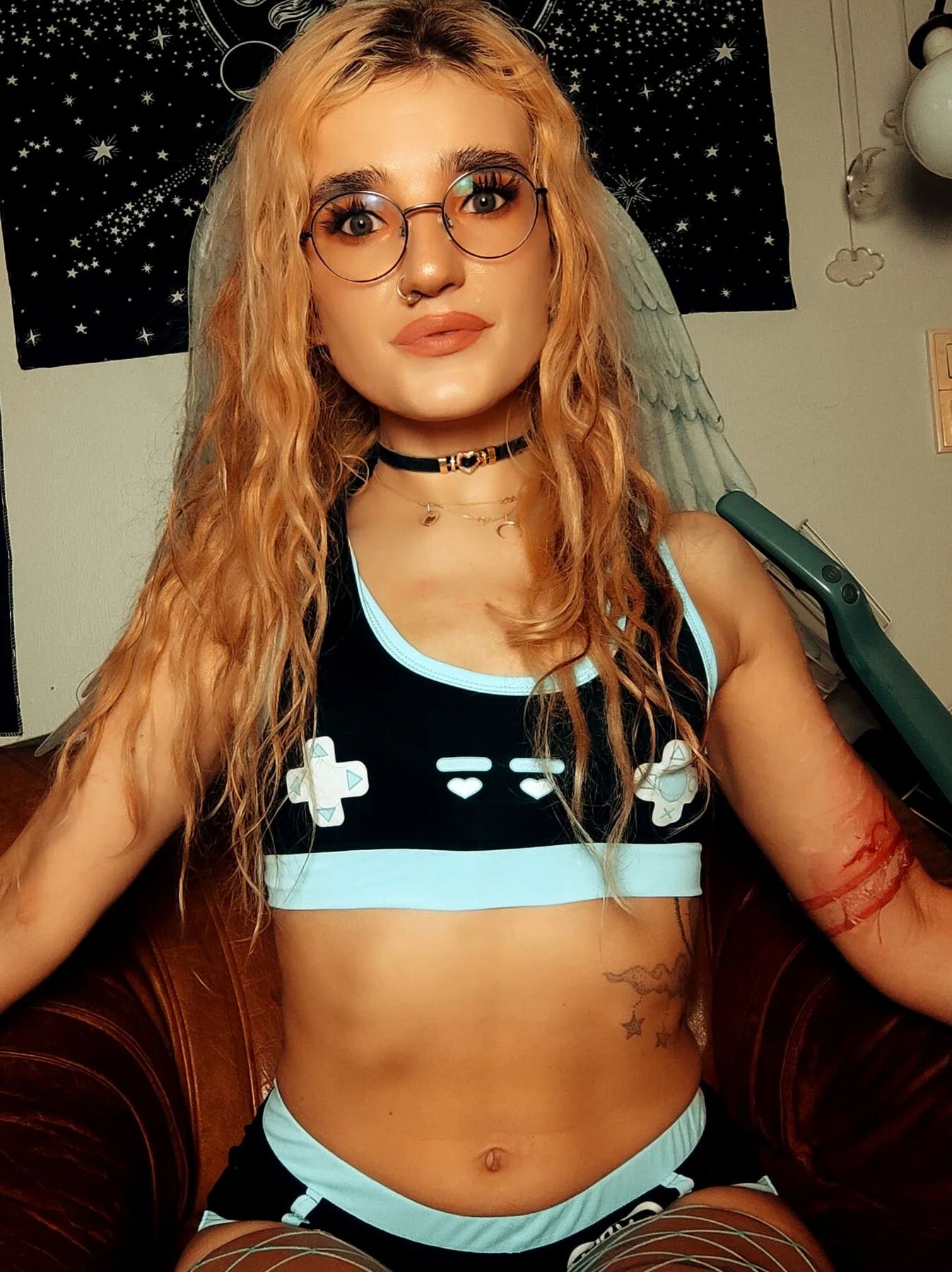 Nerdy gamer girl with glasses