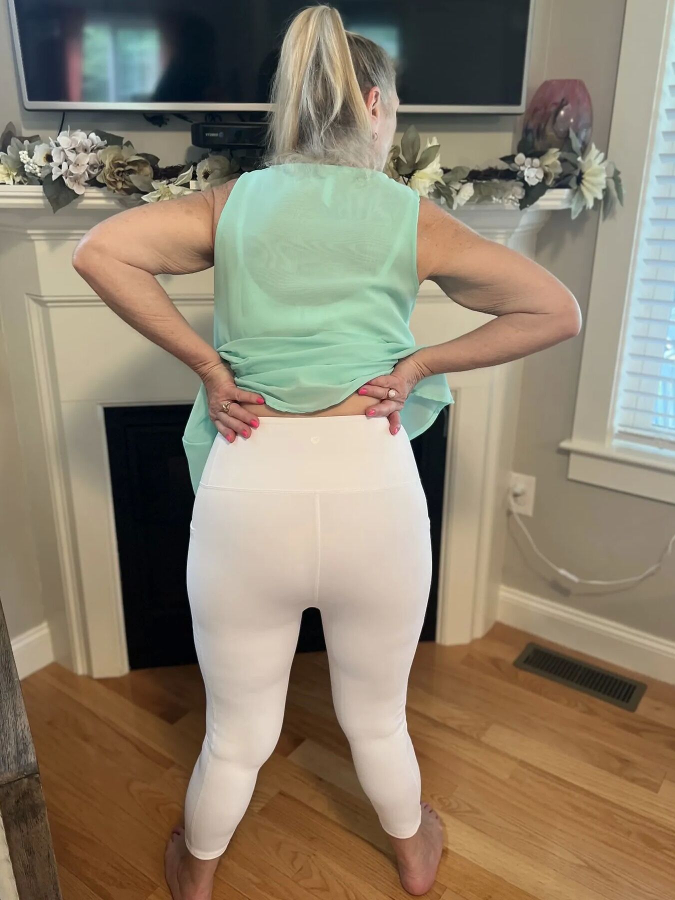 TIGHT White Leggings and Blue Top (Dani D MILF )