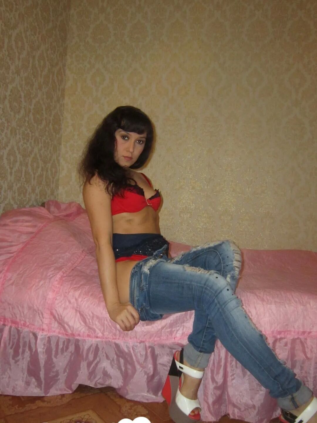 Incredible wife takes off her jeans and lingerie