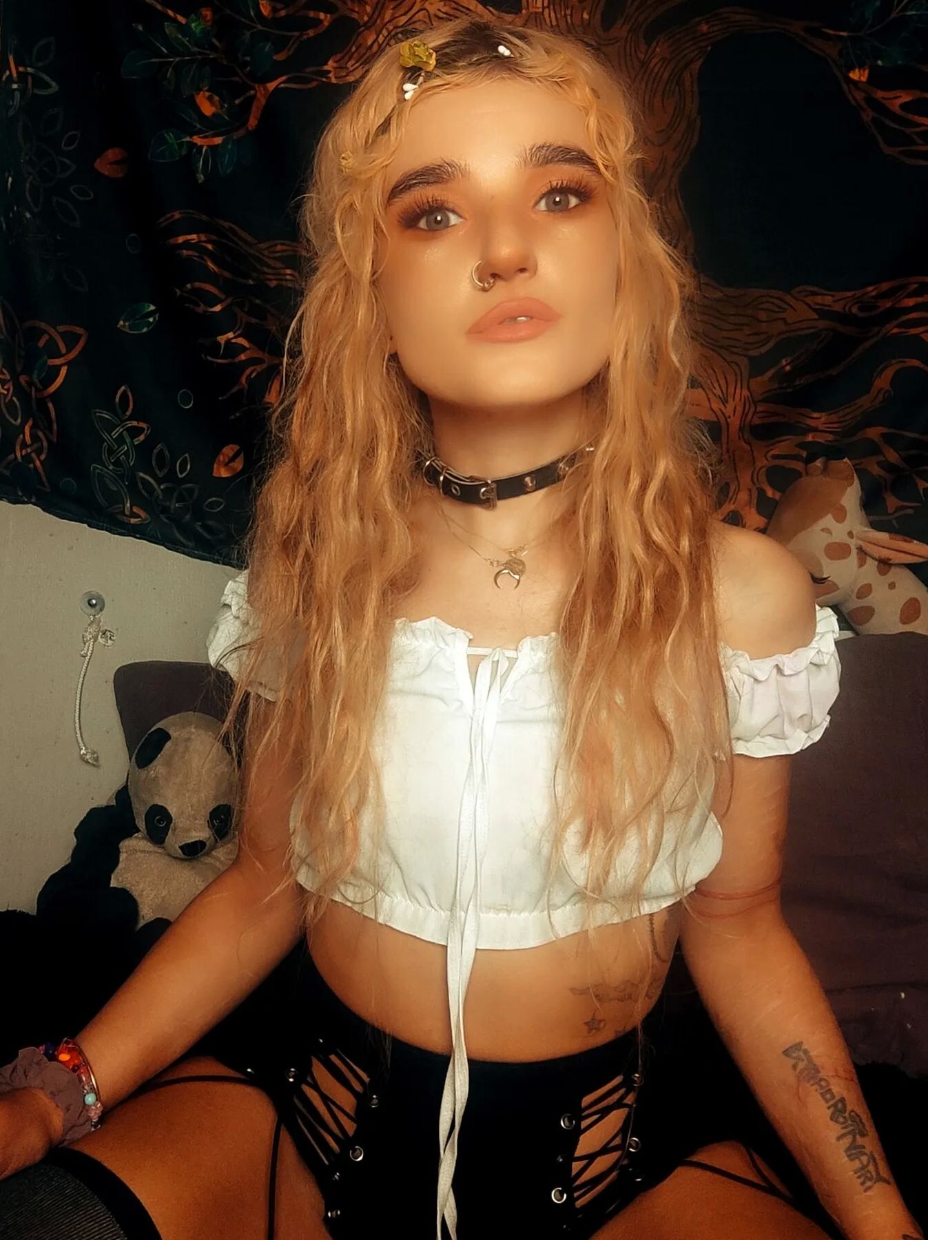 Being a treat in fishnet, thigh highs, pink cosplay