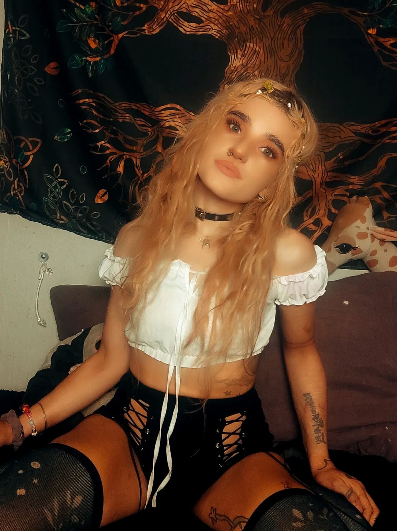 Being a treat in fishnet, thigh highs, pink cosplay