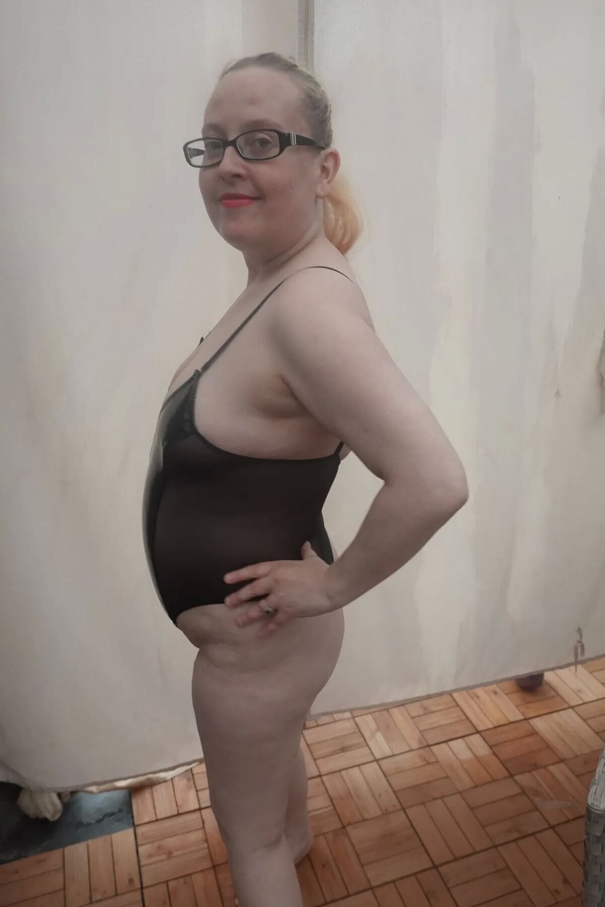 Wife posing in PVC Bodice