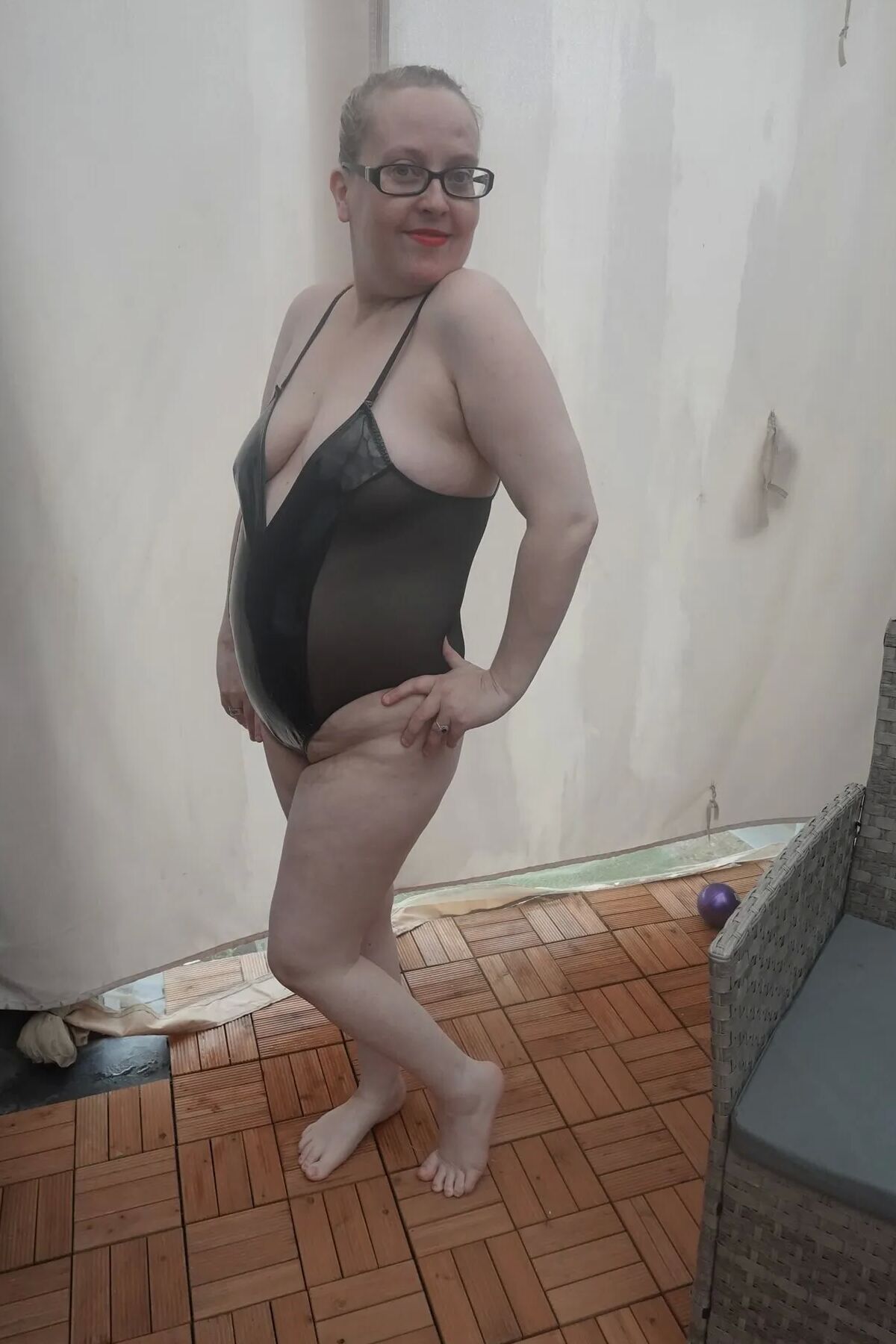 Wife posing in PVC Bodice