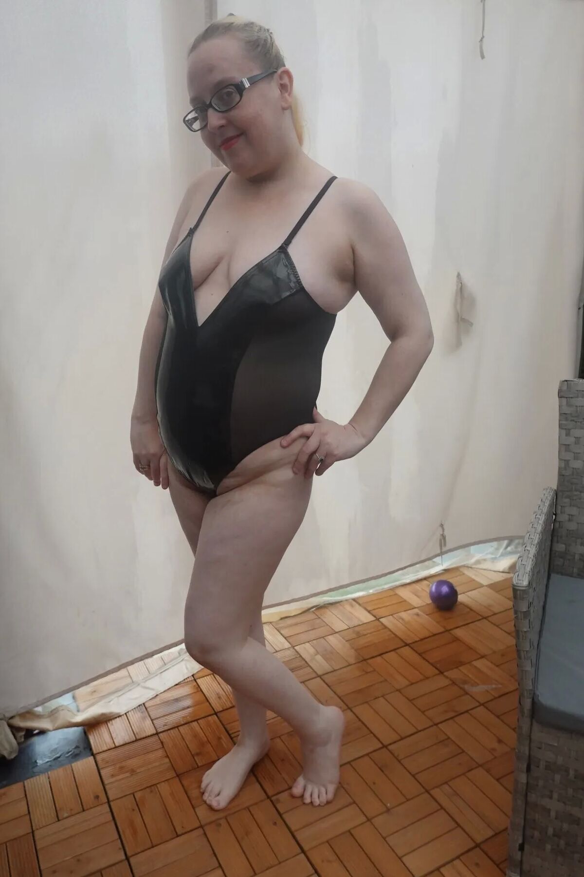 Wife posing in PVC Bodice
