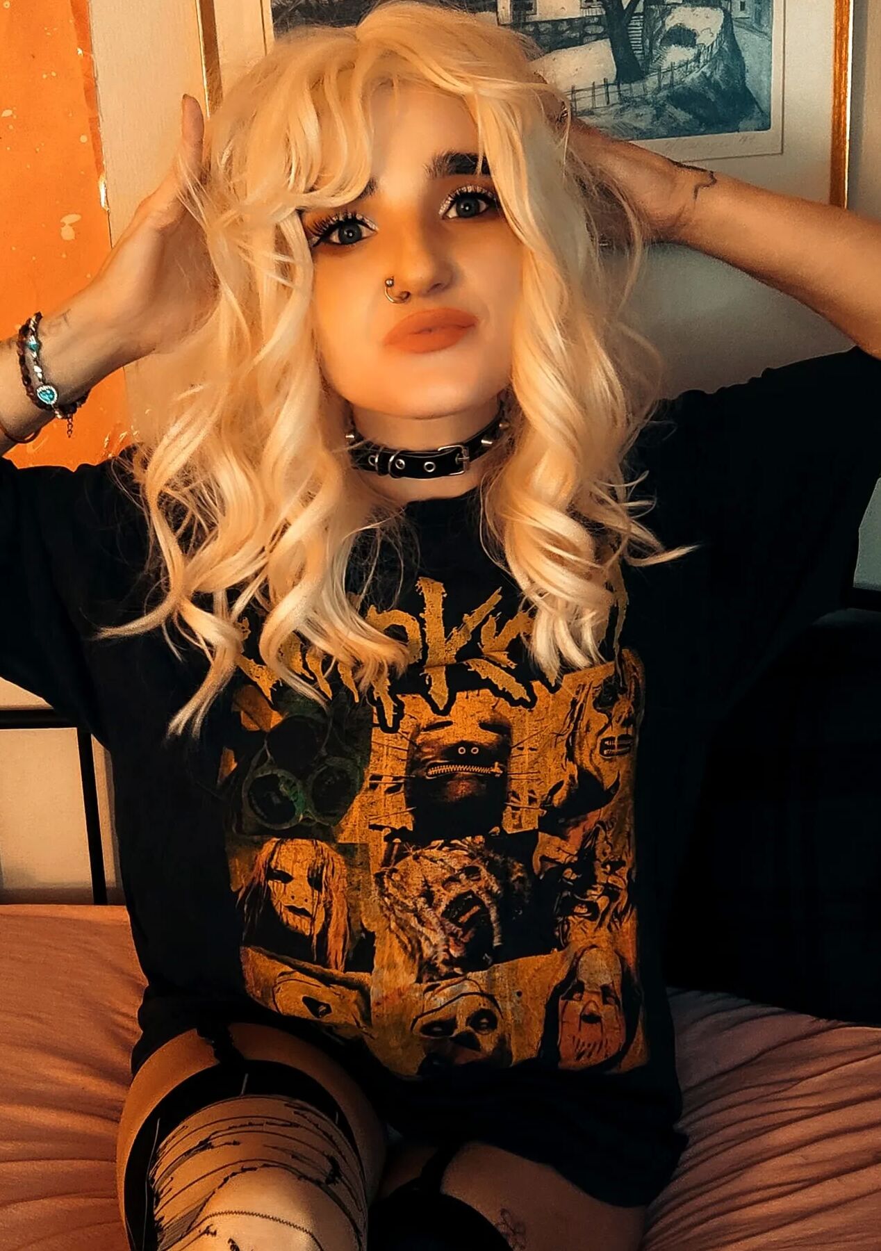 Metalhead showing off her goods