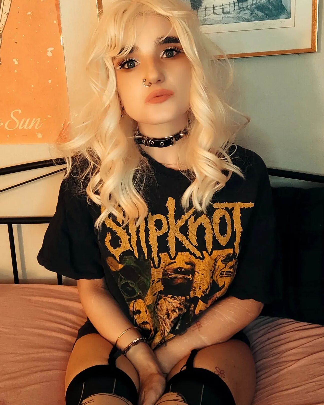 Metalhead showing off her goods