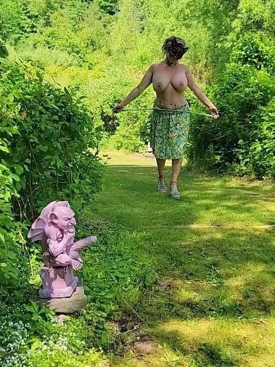 Mommy's Re-purposed Used Dildos.  Hugh-Titted Garden Walk