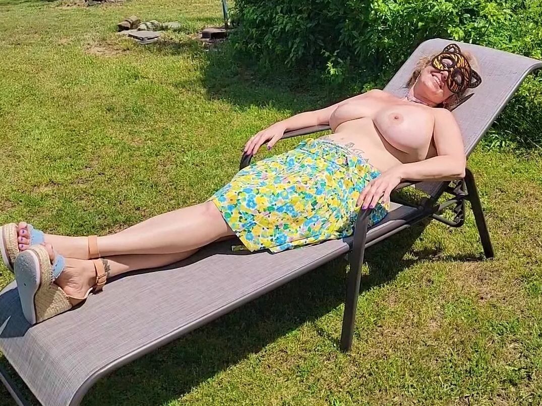 Mommy's Re-purposed Used Dildos.  Hugh-Titted Garden Walk