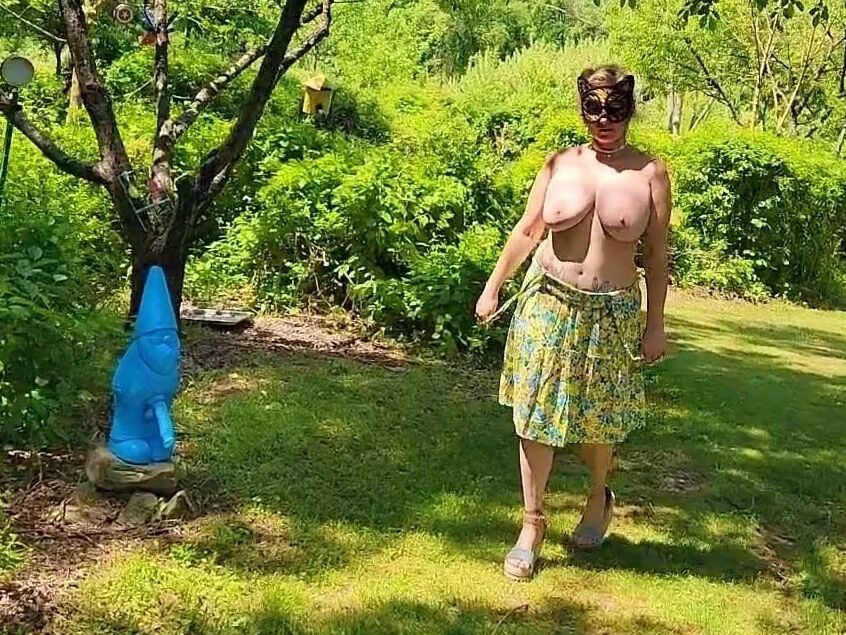 Mommy's Re-purposed Used Dildos.  Hugh-Titted Garden Walk