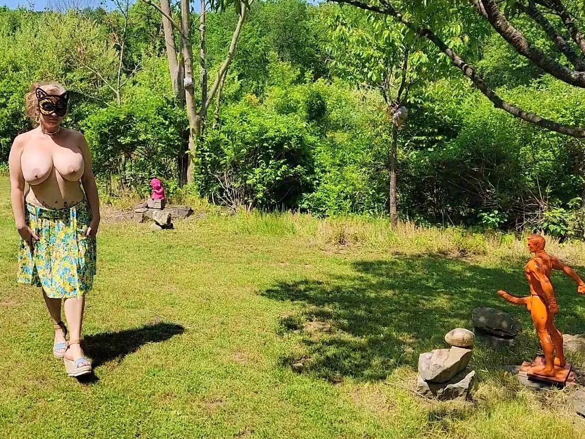 Mommy's Re-purposed Used Dildos.  Hugh-Titted Garden Walk