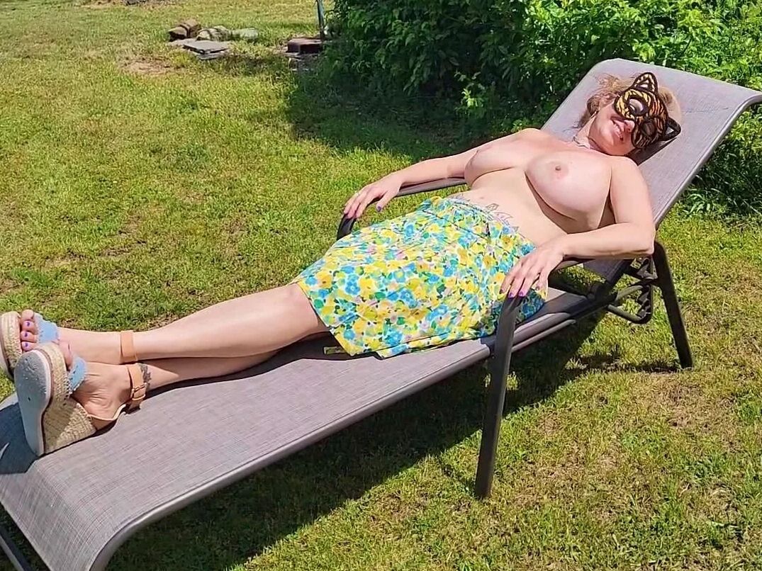 Mommy's Re-purposed Used Dildos.  Hugh-Titted Garden Walk
