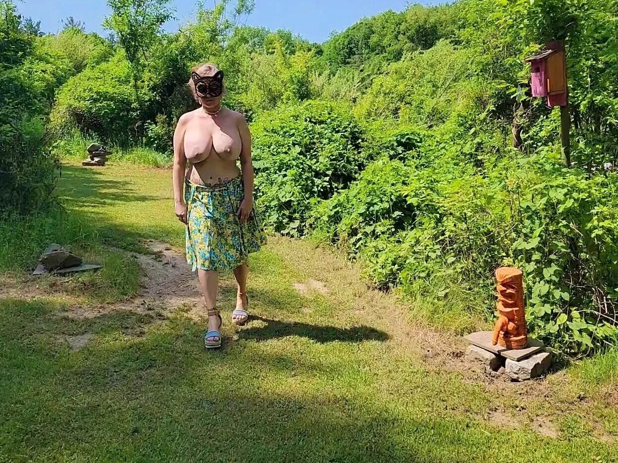 Mommy's Re-purposed Used Dildos.  Hugh-Titted Garden Walk