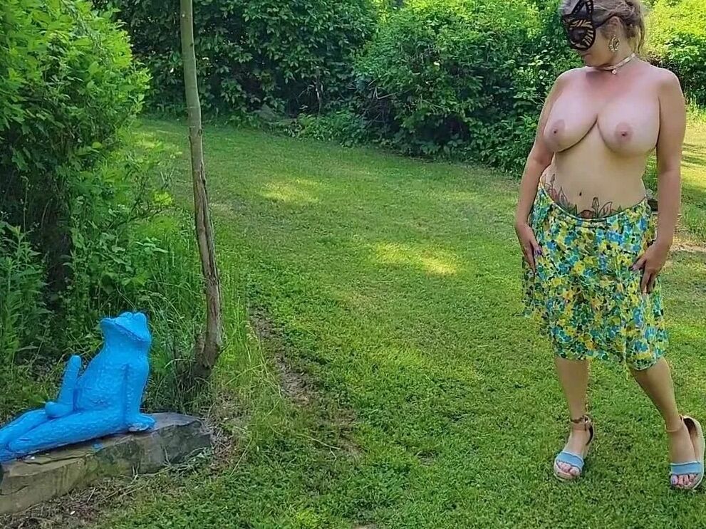 Mommy's Re-purposed Used Dildos.  Hugh-Titted Garden Walk