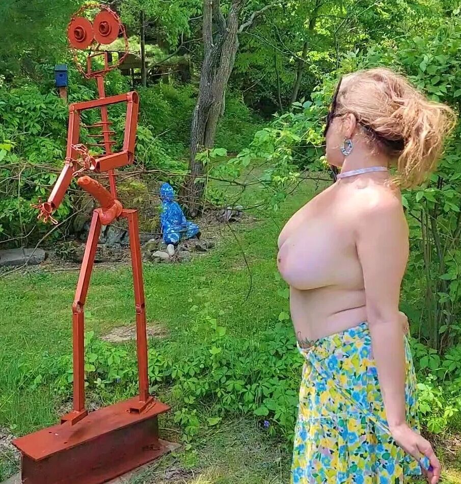Mommy's Re-purposed Used Dildos.  Hugh-Titted Garden Walk