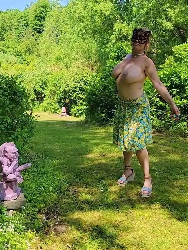 Mommy's Re-purposed Used Dildos.  Hugh-Titted Garden Walk