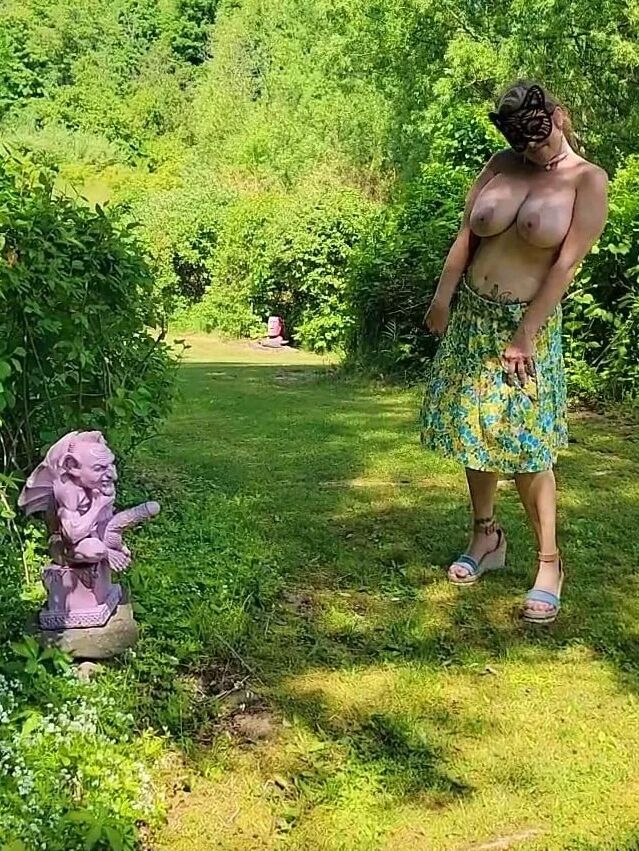 Mommy's Re-purposed Used Dildos.  Hugh-Titted Garden Walk