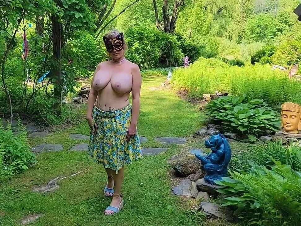 Mommy's Re-purposed Used Dildos.  Hugh-Titted Garden Walk