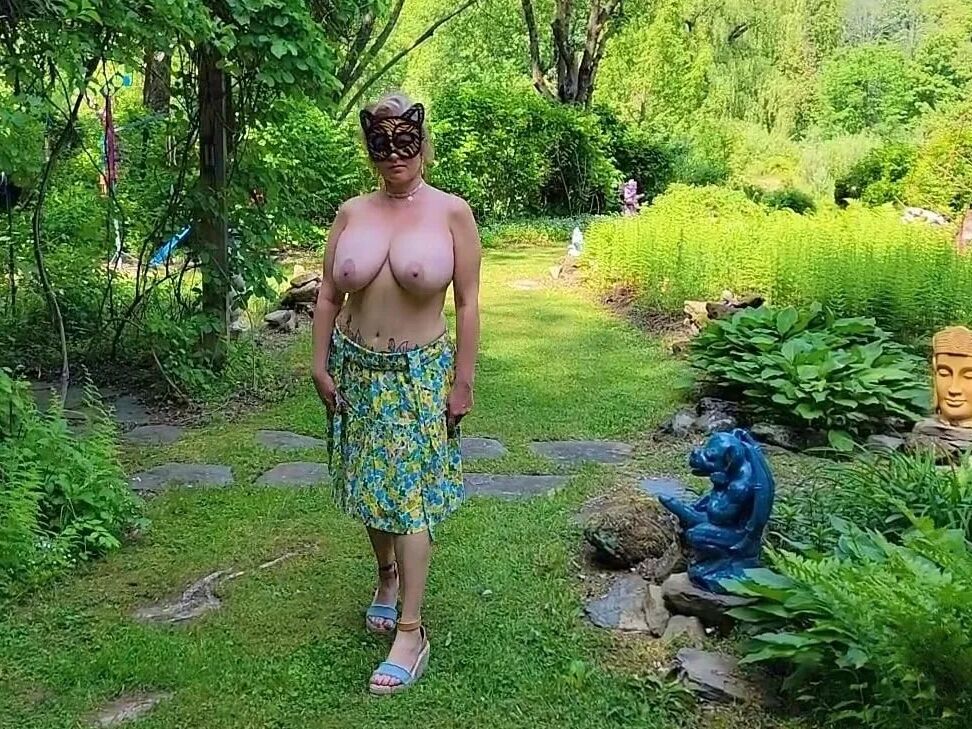 Mommy's Re-purposed Used Dildos.  Hugh-Titted Garden Walk