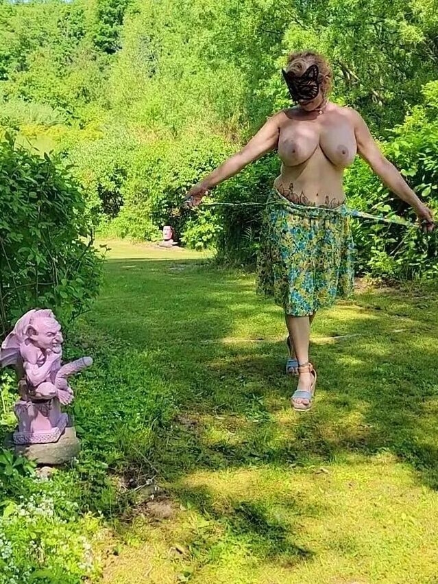 Mommy's Re-purposed Used Dildos.  Hugh-Titted Garden Walk