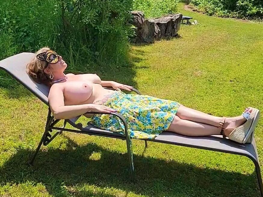 Mommy's Re-purposed Used Dildos.  Hugh-Titted Garden Walk